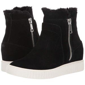 NEW STEVEN by Steve Madden BAMBY Black Fuax  Hidden Wedge Zip Hightop Sneaker 10